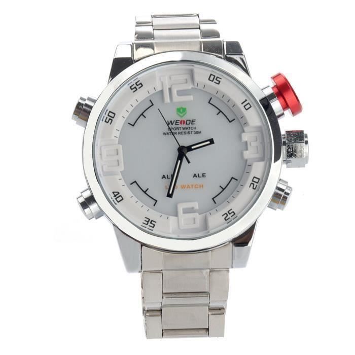 Dual Time Sport Quartz numérique Montre LED de Weide WH-2309 étanche Hommes avec Date - Semaine - alarme (Argent + Blanc) G069BC