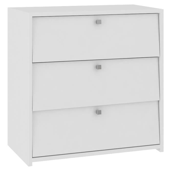 NOKI MINI - Meuble d'entrée rangement chaussures 60x62x31cm - 3 Portes à rabat - Armoire Range-chaussures design contemporain - Blan