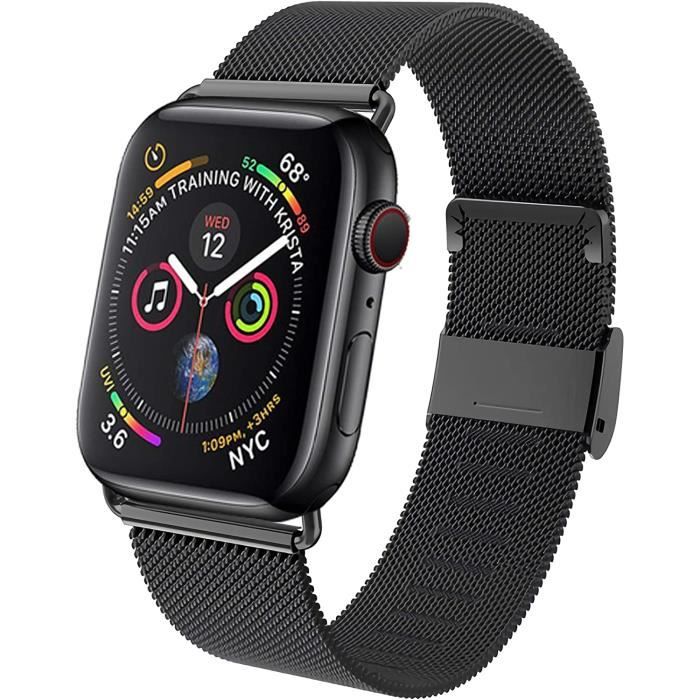 Bracelet pour Apple Watch, En Acier Maillé Inoxydable Aimant Puissant Réglable Compatible Iwatch Series 5 4 3 2 1 (38/40mm-noir)
