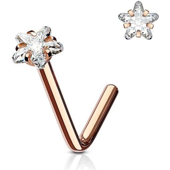 Piercing nez tige en L or rose gemme étoile (1.0 mm)