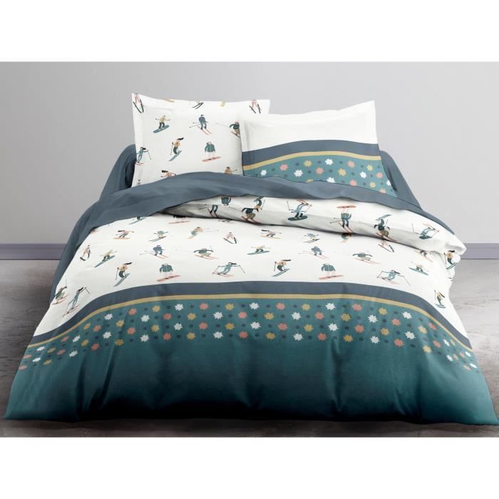 TODAY Parure de couette MARILOU en coton flanelle - 1 housse de couette et 2 taies d'oreiller