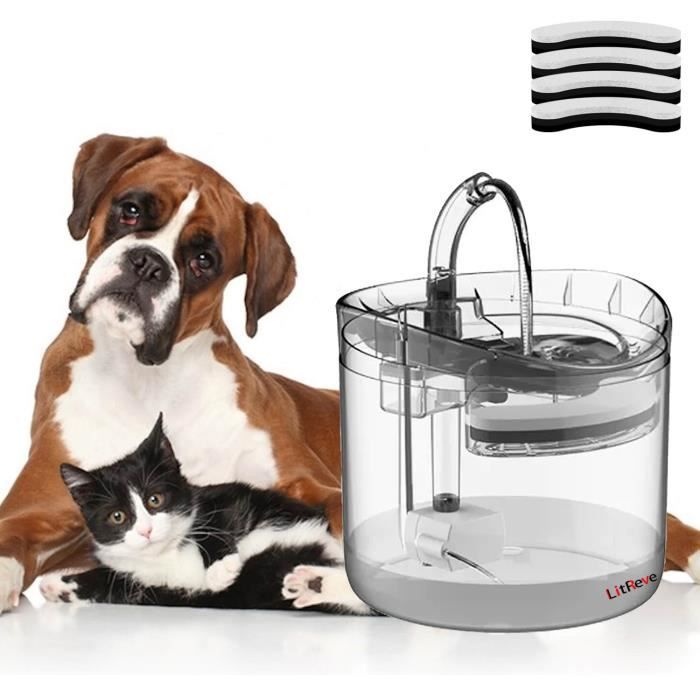 Fontaine à Eau pour Chat Chien 1,8L - Automatique Recyclables- Distributeur D'Eau Silencieuse - Filtre de Remplacement