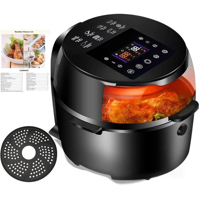 Friteuse à air chaud 8L, Friteuse sans huile avec fenêtre visible, Écran tactile, Fonction de décongélation/réservation 24h/Recettes