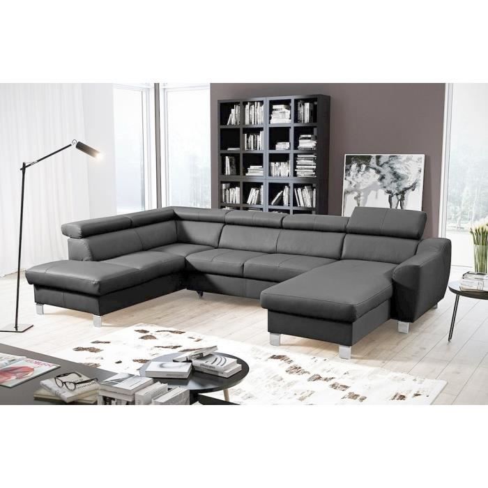 Canapé d'angle 8 places Gris Cuir Luxe Contemporain Confort