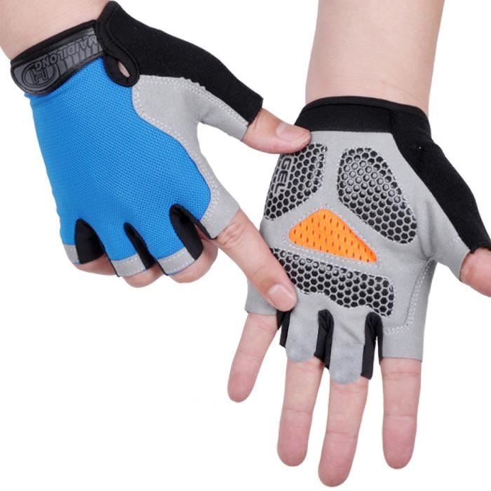 Gants Cyclisme de Vélo Eté Demi Doigt Gant Réfléchissant Gel Bicyclette Gants Courts Homme et Femme pour VTT Randonnée Moto-Bleu