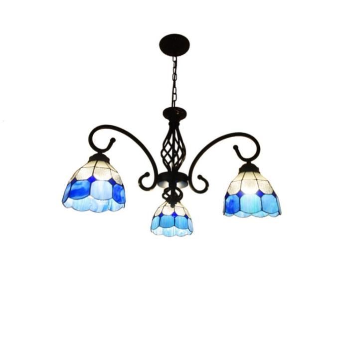 Suspensions Style Tiffany Lustre Floral Lampe de Méditerranée Baroque en Verre pour Salle de Séjour Salon Hall Balcon Cuisine