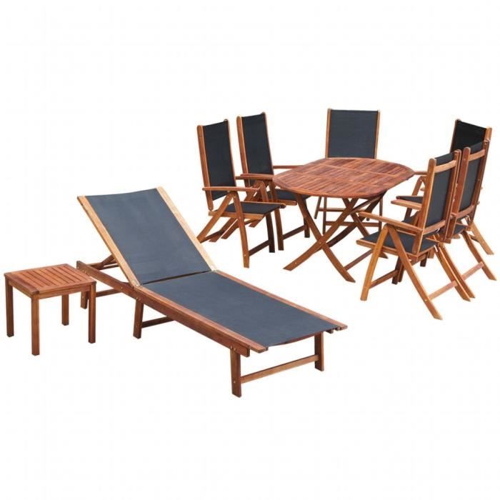 Meuble de jardin 9 pcs Salon de jardin Textilène Bois d'acacia Mobilier de jardin