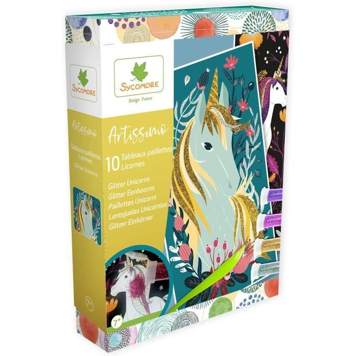 sycomore-crea011 artissimo-10 tableaux paillettes-licornes-loisirs créatifs enfant-dès 7 ans-sycomore-crea011, crea011, plusieurs co