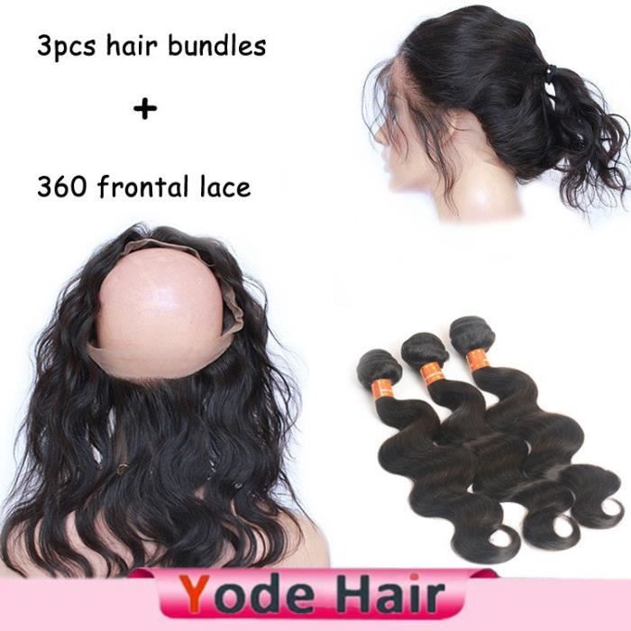 (18 18 18+16-closure)Body Wave brésilienne cheveux naturels perruque+360 Lace Frontal Closure