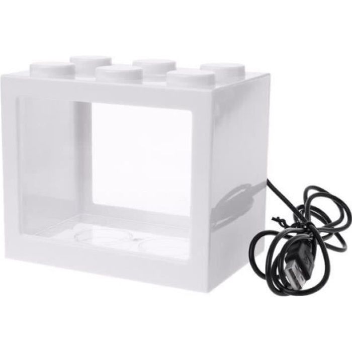 BT11193-WHITE M -Mini Aquarium avec lampe LED USB, cylindre de combat de poissons Betta, Mini décor en forme d&39intérieur