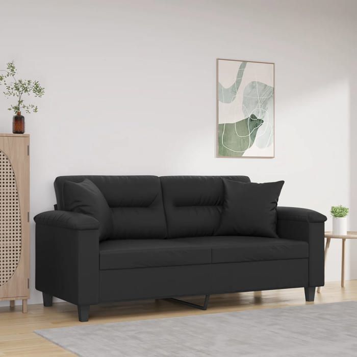 vidaXL Canapé 2 places avec oreillers décoratifs noir 140cm similicuir canapé causeuse canapé de salon canapés canapé 3200988