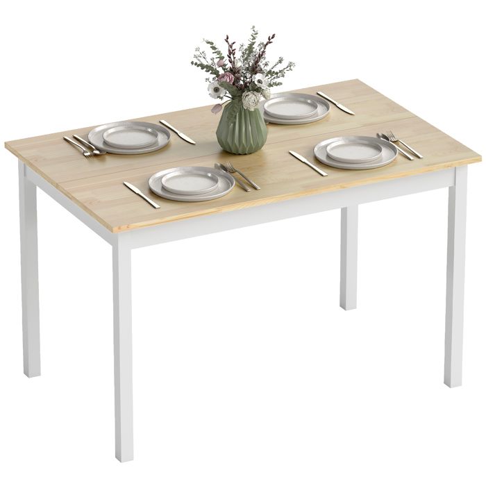 Table à manger - HOMCOM - structure en bois massif - 4 personnes - design vintage - 120 cm - naturel et blanc