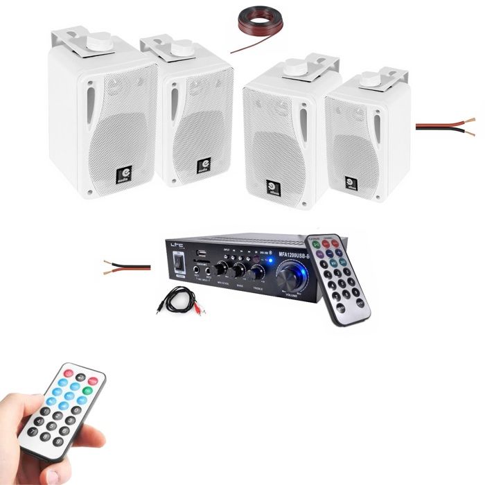 Pack Ampli Bluetooth LTC 2x50W + 8 Enceintes Blanc - Sonorisation Commerce