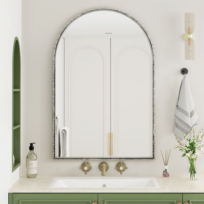 Miroir Mural ArcheMiroir de salle de bain avec Cadre en Alliage dAluminium pour Entrée Chambre Salon Salle de Bain61x91cmArgent