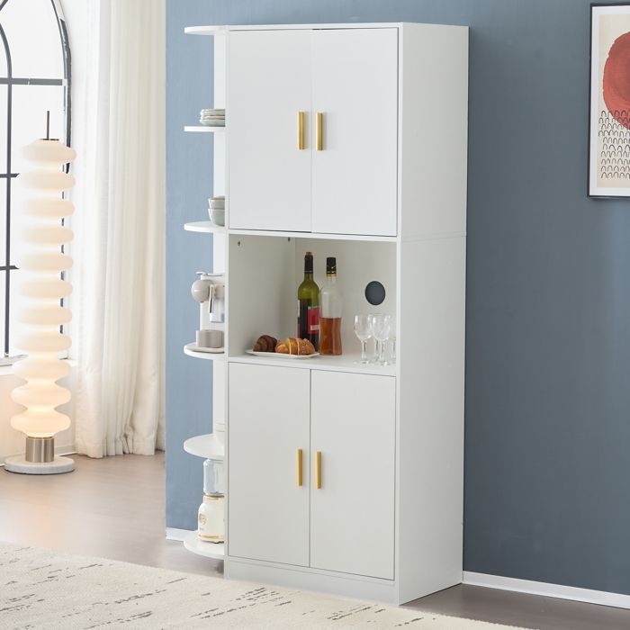 Buffet De Salle à Manger 140x80x38cm Blanc Avec Poignées Dorées - Étagères Réglables, Rangement Spacieux (2 Colis) - 7