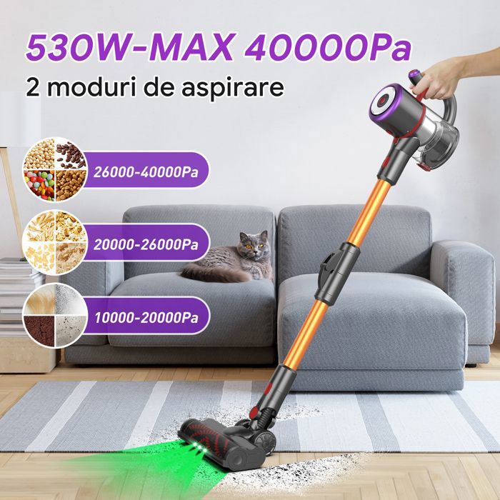 Aspirateur Balai - Aspirateur Sans Fil 550W/45000Pa - Filtration 5 Étapes - Autonomie 53 Min - aspirateur Sans Sac