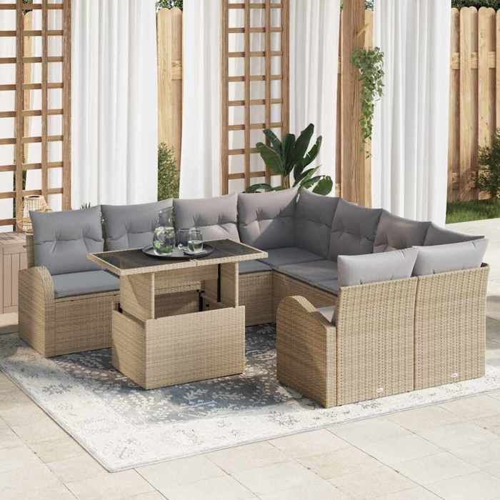 vidaXL Ensemble de canapé de jardin et Crème 80 x 80 x 71 cm - vue 6