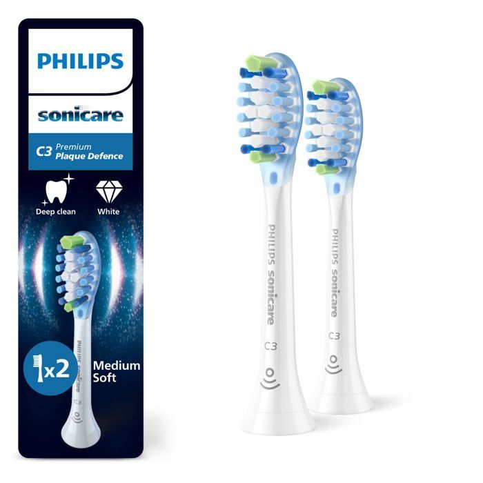 Brossettes de rechange - Philips - Sonicare C3 Premium - Plaque Defence - Lot de 2 - Blanc