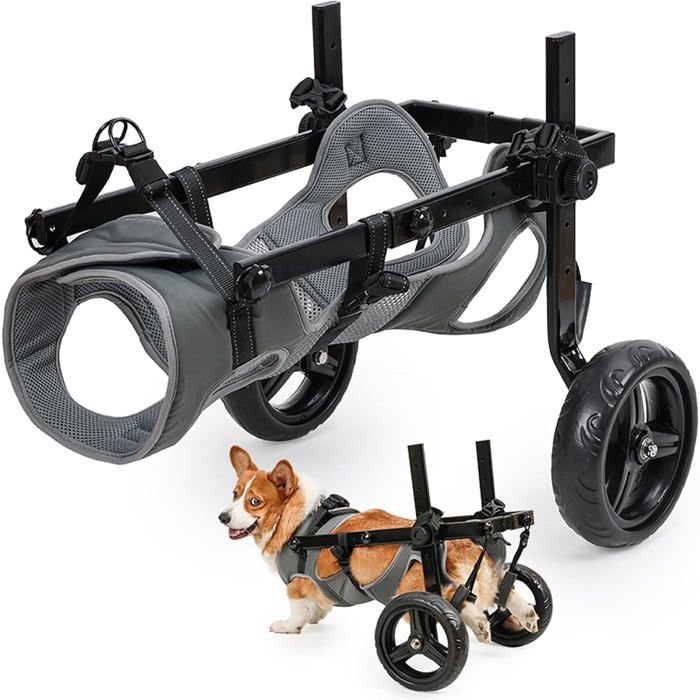 Fauteuil Roulant Pliant Fauteuil Roulant pour Animaux de Compagnie Gris M - Réglable et Léger