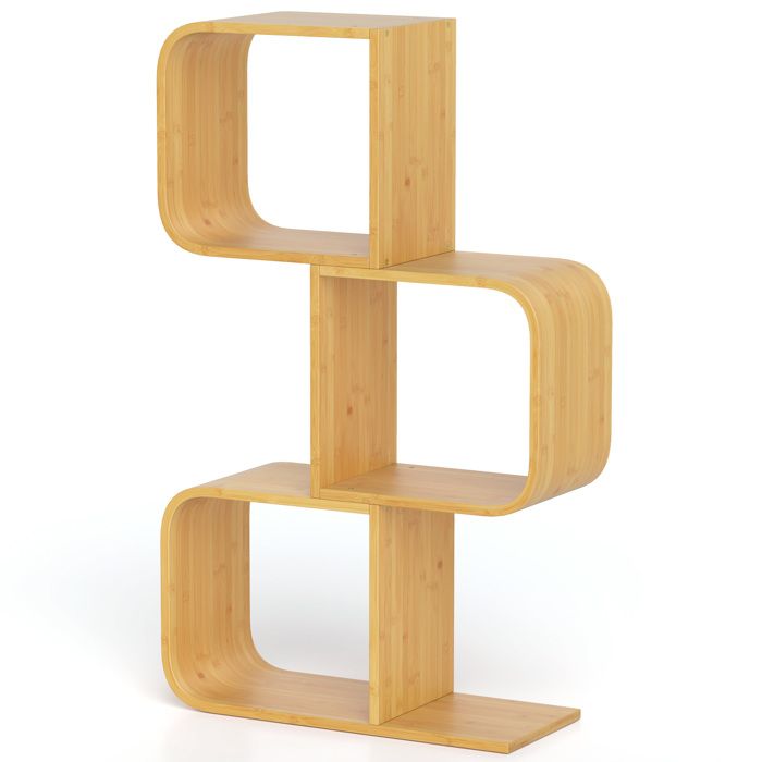 GIANTEX Bibliothèque en Bambou à 3 Cubes Forme de S Etagère de Rangement pour Salon Bureau Chambre 61 x 23 x 100 cm Naturel