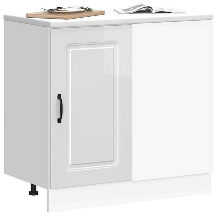 Meuble bas de cuisine - vidaXL - Blanc brillant - Bois dingénierie - 86x46x81 5 cm - Pieds réglables