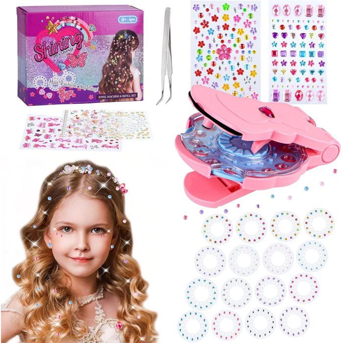 Machine Strass Cheveux - Kit Coiffure Enfant Fille - Kit de Bijoux de Jouets Créatifs - avec Rhinestone Bijoux Cheveux Autocollant
