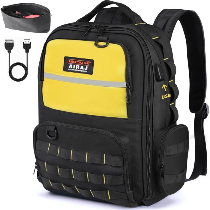 Sac à Dos Outils AIRAJ 46x40x18 cm - Grande Capacité avec 23 Pochettes
