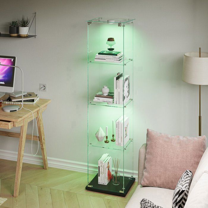 Vitrine en Verre Vitrine Armoire pour Collection avec Portes et Serrure Lampe LED tactile-1 porte-4 étages-40×35×163 cm-Salon-Noir
