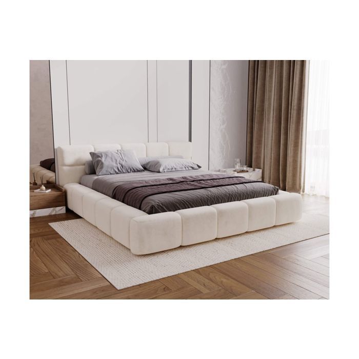 Cadre de lit avec coffre BELLO en velours - Beige - Dimensions du couchage : 140 x 200 cm