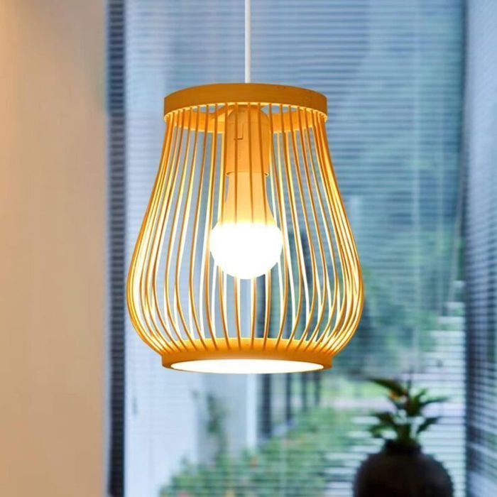 Vase Bambou Tissage Pendentif Lumière Abat-Jour En Bambou Plafonnier Lustre Plafonnier Lampe De Décoration Pour Restaurant Salon