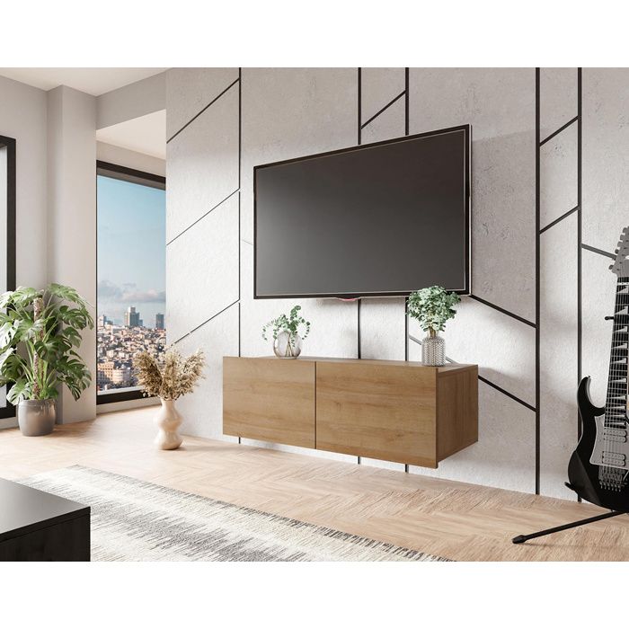 Alix - meuble tv modulable 100 cm - 2 portes - Effet chêne Alix - meuble tv modulable 100 cm - 2 portes - Effet chêne