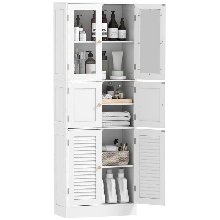 Armoire Salle De Bain 6 Portes Persiennes Vitr&eacute;es Et Encastr&eacute;es