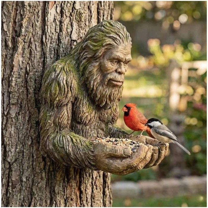 Mangeoire pour Oiseaux Bigfoot en Résine Décoration Murale pour Arbre Jardin Extérieur Design Original