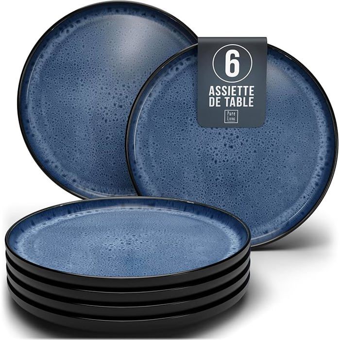 Assiettes Service de Table: Ensemble de 6 grandes assiettes en grès - élégantes Grandes assiettes (6x) Bleu Profond SALADIER