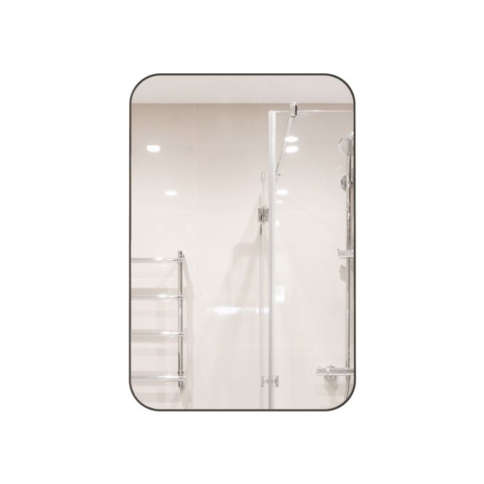 Armoire à pharmacie miroir rectangulaire noire murale ou encastrable cadre métal et 2 étagères en verre