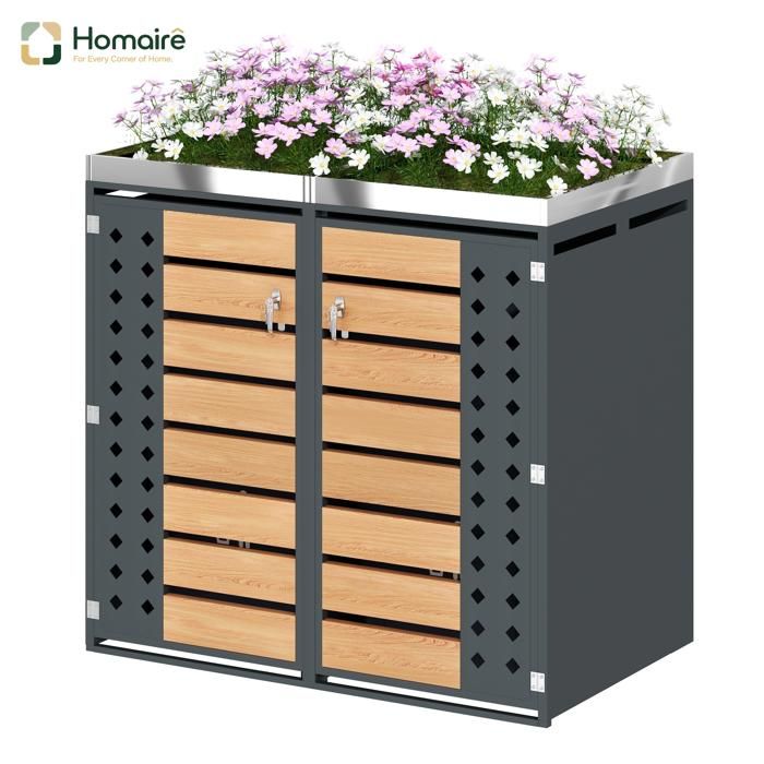 Armoire poubelle extérieure à double compartiment portes verrouillables en acier galvanisé HOMAIRE