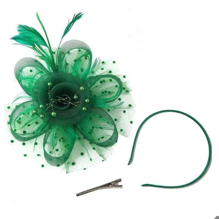 1 Chapeau bibi bandeau et pince crocodile fleurs en tulle et plumes pour mariage tea party Kentucky Derby .