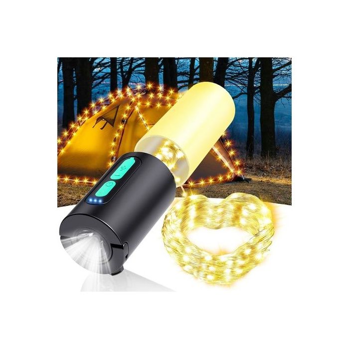 Guirlande lumineuse camping - 7 modes et lampe rechargeable Batterie 4000mAh étanche IP44 - Camping et extérieur Guirlande lumineuse camping - 7 modes et lampe rechargeable Batterie 4000mAh étanche IP44 - Camping et extérieur