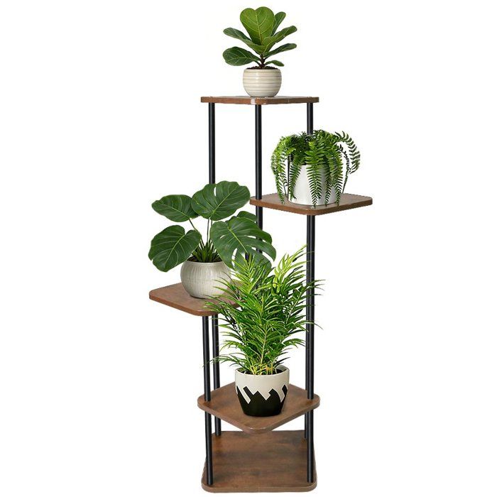 Marron Porte plante à 5 Niveaux Etagère de plante fleurs pour Salon Balcon Support de plante en Métal 30x30x106cm