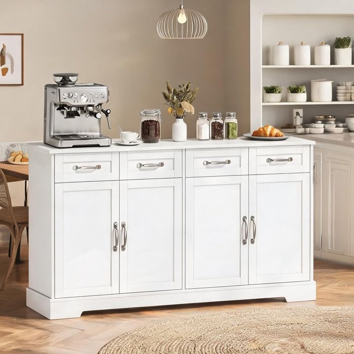 Finition laquée soft white: buffet 4 portes et 4 tiroirs en MDF 140 x 38 x 80 cm style - White MDF 140 x 38 x 80 cm Ref 34CTF9