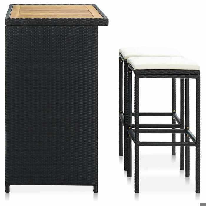 VIDAXL(8988)Ensemble de bar Table de salon + 2 chaises Résine tressée Noir 102 x 60 x 105 cm Set meuble de cuisine