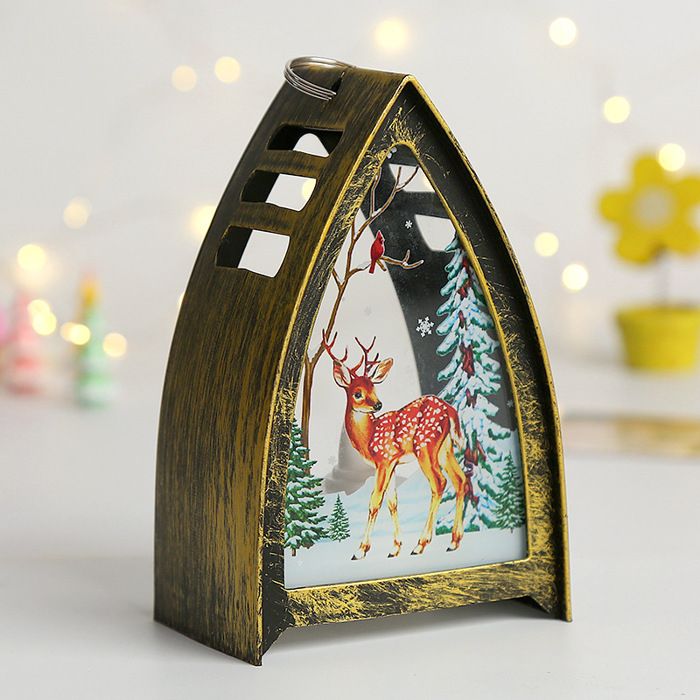 Lampe bougie Noël petit cerf bronze LED suspendue rétro vitrinelot de deux