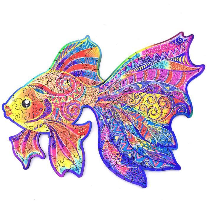 Puzzle en bois de tigre arc-en-ciel pièces de forme unique cadeau