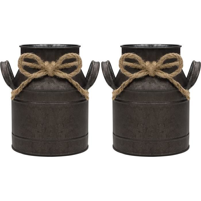 Vase Vintage En Métal Galvanisé Pour Pot À Lait, Pot De Fleurs