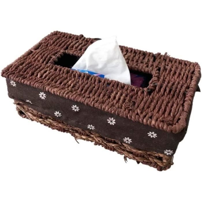 Housse de boîte à mouchoirs carrée en rotin - 14,5 x 14,5 x 12,7 cm - Support décoratif tissé avec couvercle supérieur à charnière - Boîte pour la