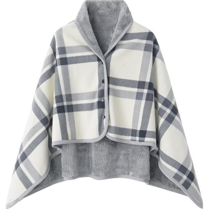Châle Femme Poncho Polaire Doux Chaud Motif à Carreaux