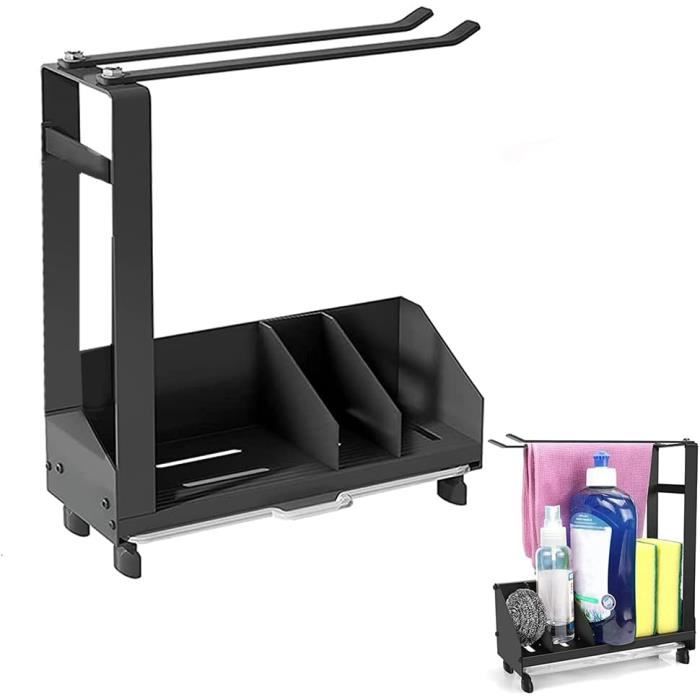 Organisateur évier Noir SENLINLIN - Avec Porte-éponge, Boîtes Rangement, égouttoir Automatique | Sans Perçage, Acier Carbone Antirouille, 23x9x10 Cm