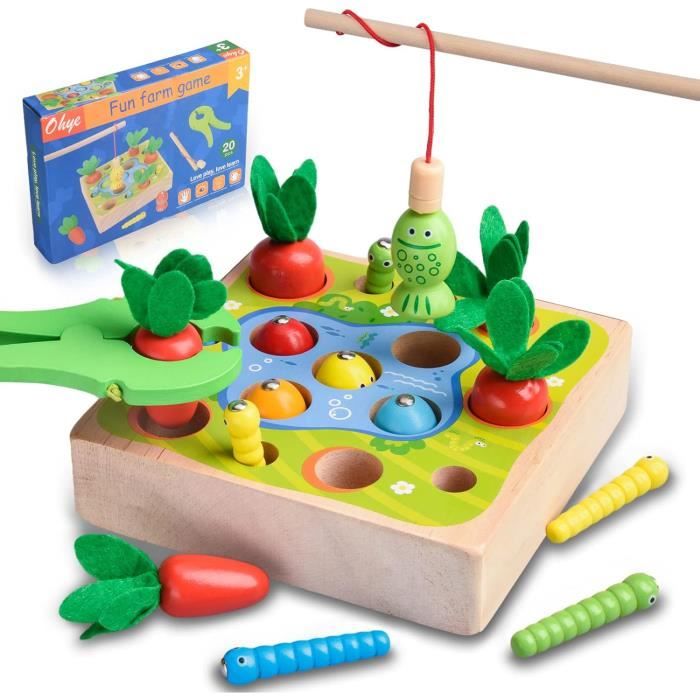 1 morceau de jouets pour enfants 1 2 3 4 ans éducation garçons et  filles,Happy Farm tirant des carottes et de la pêche,jouet en bois