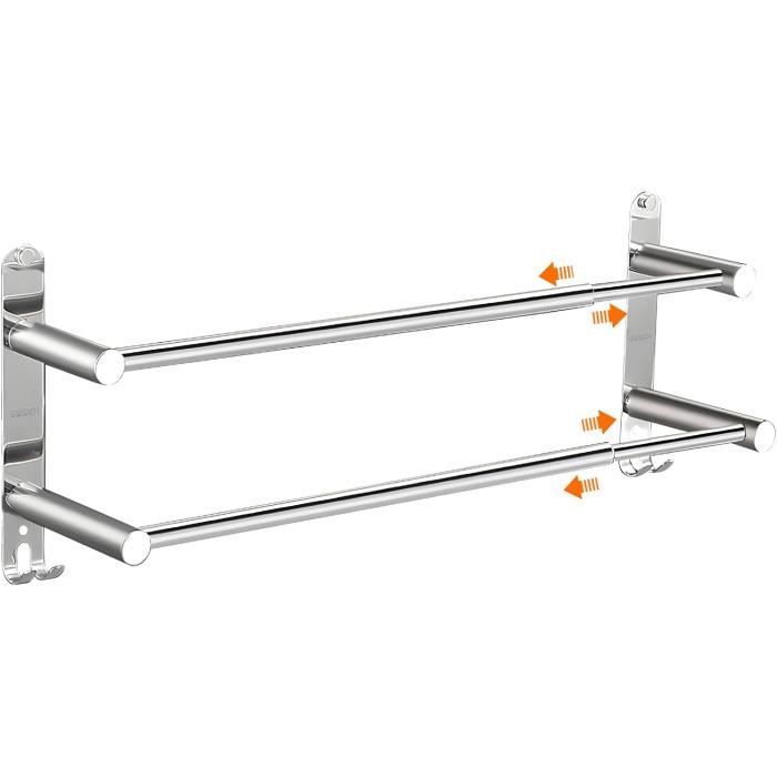 Porte Serviette Murale 2 Barres Porte-Serviettes Telescopique 43-75Cm Porte Serviette En Acier Inoxydable Support Serviette