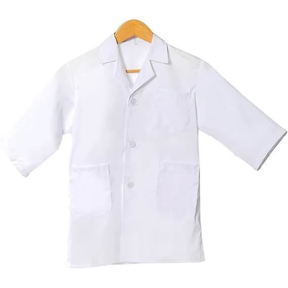 FAHAKO Blouse Chimie Enfant Blanche - Blouse Laboratoire Manches Longues Pour Fille Et Garçon, Coton Respirant, Idéale École, Science & Déguisement